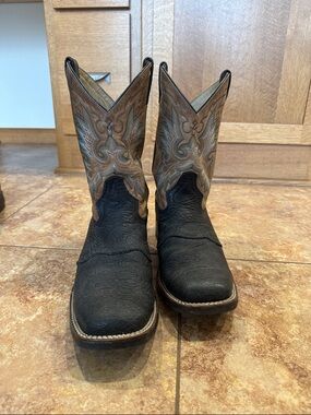 Double H Black Foot with Brown Embroidered Shaft Western Boots